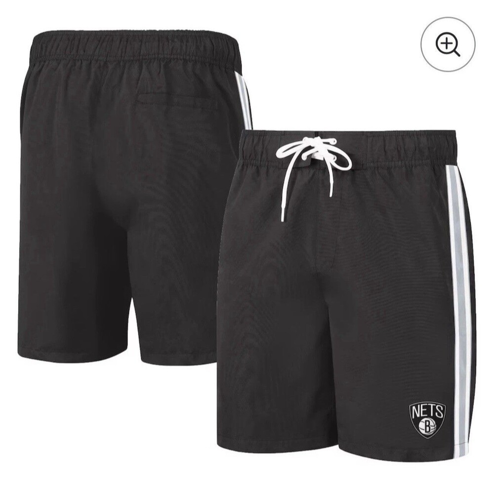 Men's G-III Sports Carl Banks Black Gray Brooklyn Nets Volley Swim Trunks Small